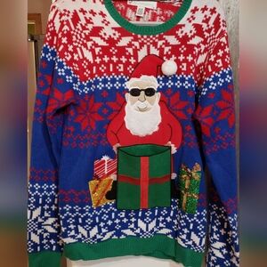Christmas Party Sweater Men Santa  Teacher Office Ugly Sweater Beer Holder Green
